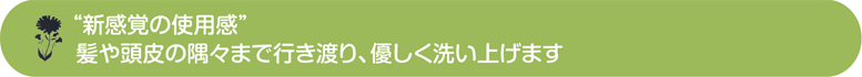 新感覚の使用感で髪や頭皮の隅々まで浸透し優しく洗い上げます